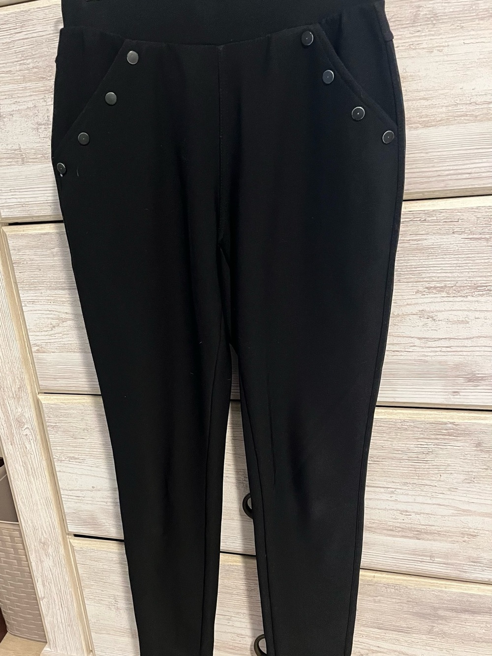 Women's Black Slim Ponte Knit Pants with Snap-Accent Pockets